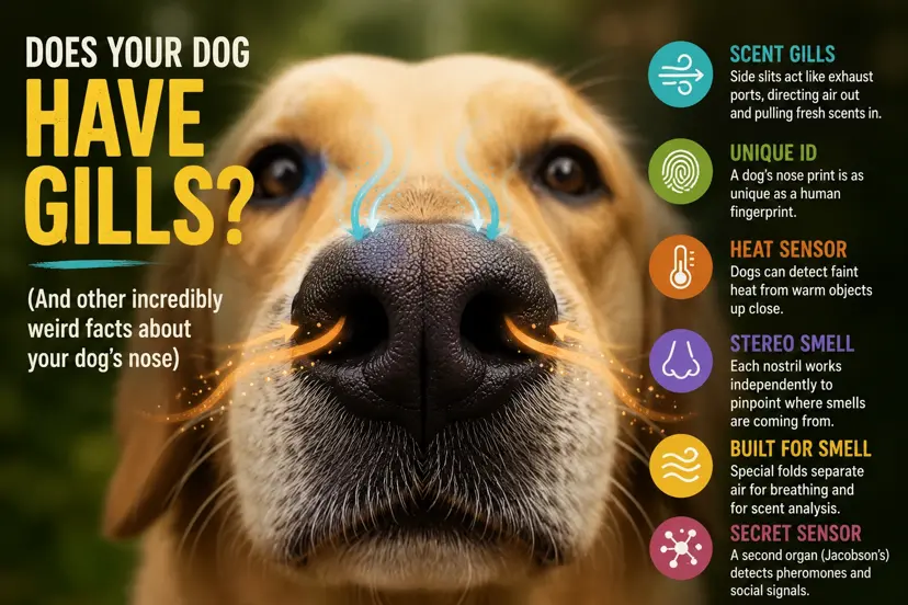 Close-up of a dog’s nose showing the nostrils and side slits used during sniffing.