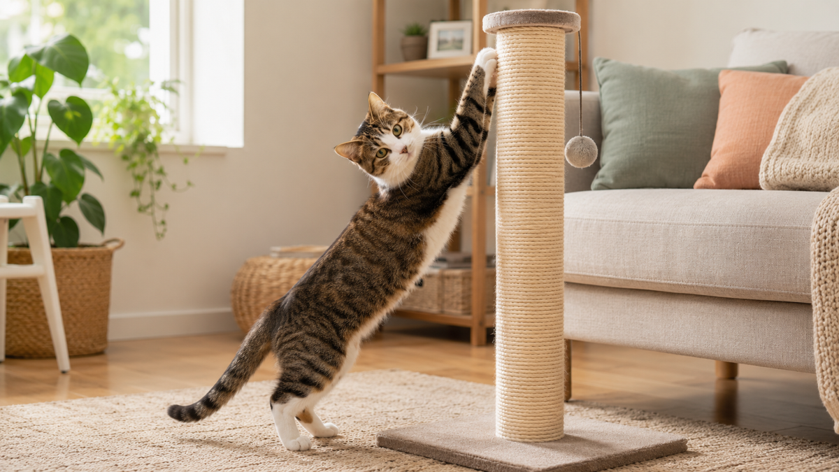 Cat scratching near a couch