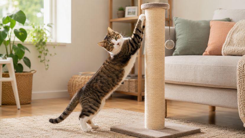 Cat scratching near a couch